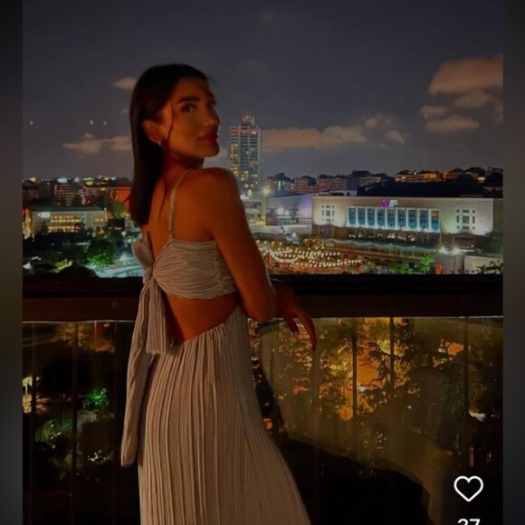 Zara Cut Out Pleated Midi Long Dress Light Blue Size Medium - Picture 2 of 10